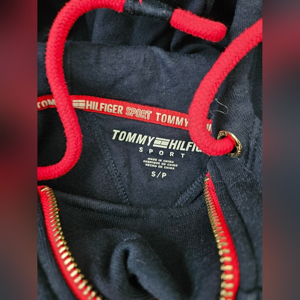Tommy Hilfiger Sport Navy Hoodie with Red Accents - Picture 2 of 3